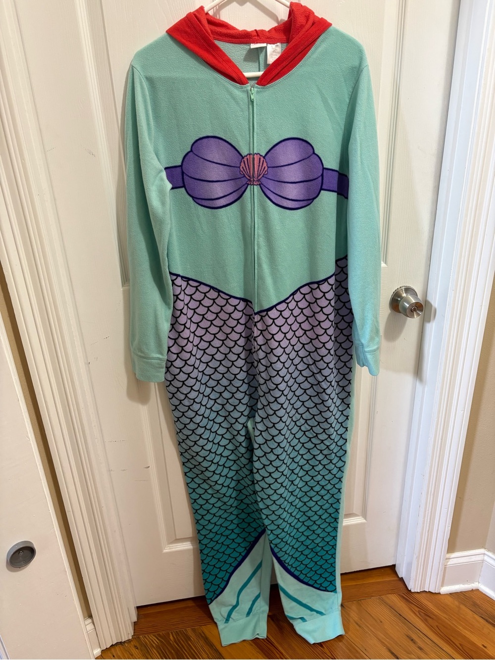 Disney Mint and Purple Mermaid Footie Pajama with Red Hood